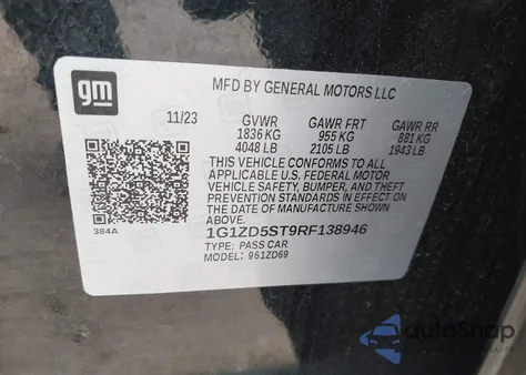 2024 Chevrolet Malibu Fwd 1Lt из США, поврежденный, VIN 1G1ZD5ST9RF138946